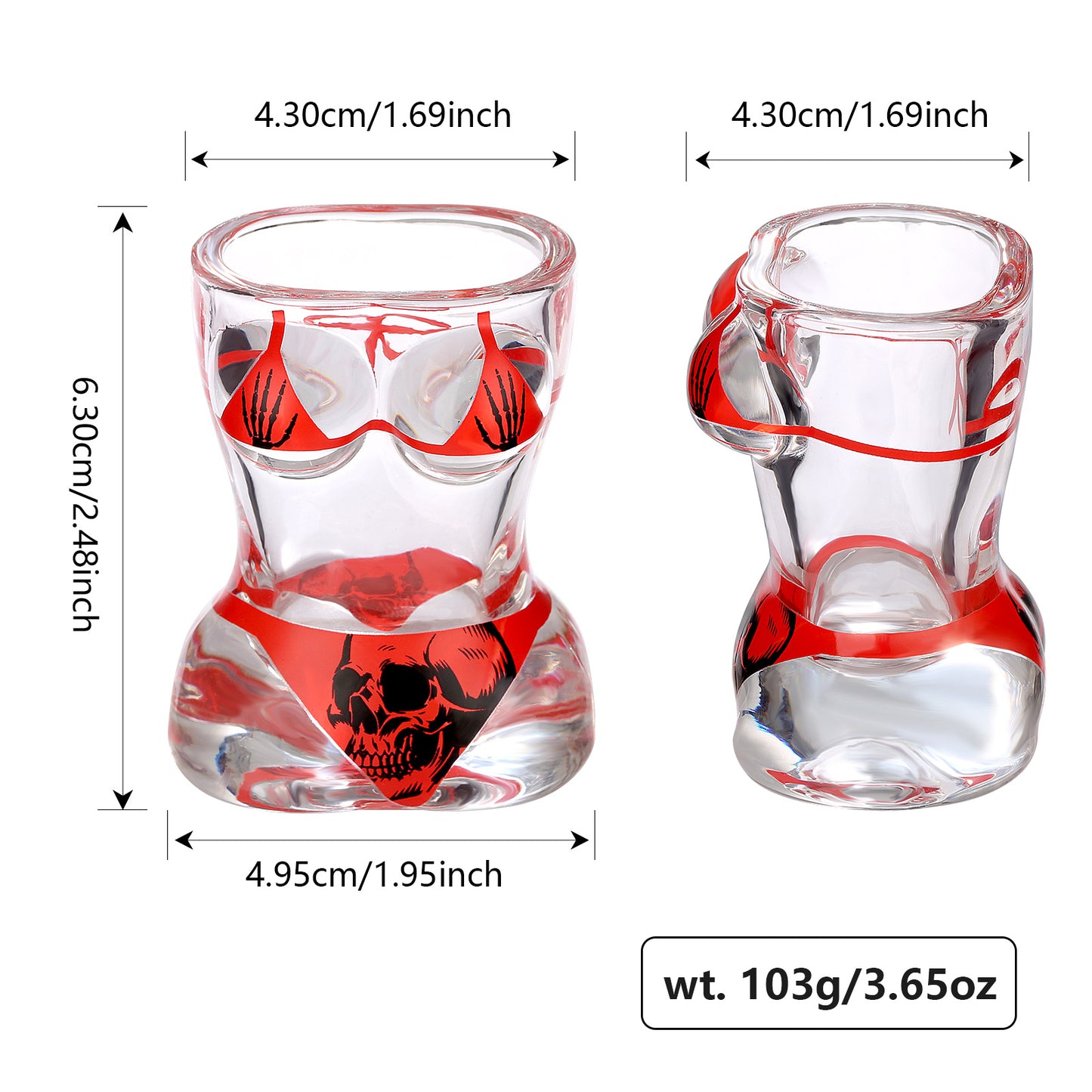 2 Pieces, Black Muscle Men's And Red Bikini Skull Style Glass Small Wine Glasses Bar Tools Christmas Gift, Halloween Gift, Birthday Gift, Company Party Gift, Universal Gift