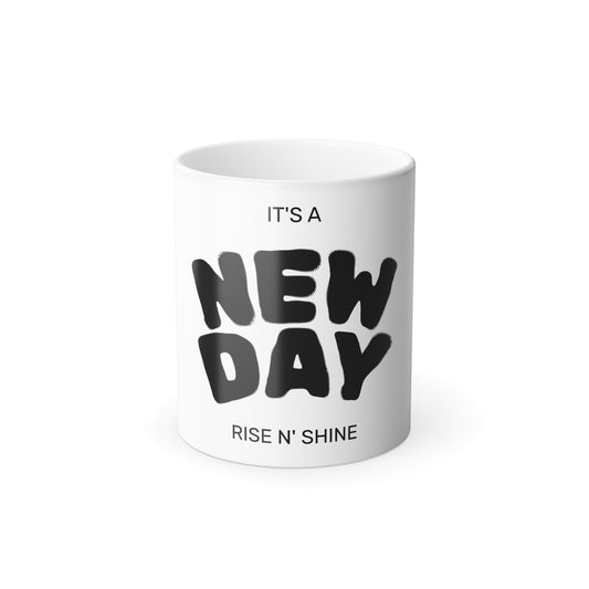 Color Changing Coffee Mug - It's a New Day, Fun Gift for Coffee Lovers, Morning Motivation, Unique Kitchen Decor, Novelty Gift