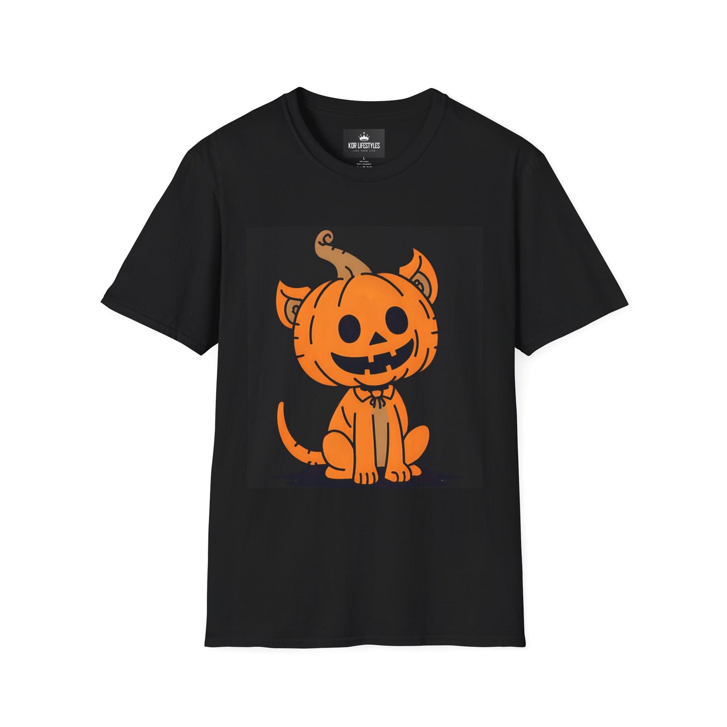 Fun Halloween Cat Unisex Softstyle T-Shirt - Spooky and Playful Design