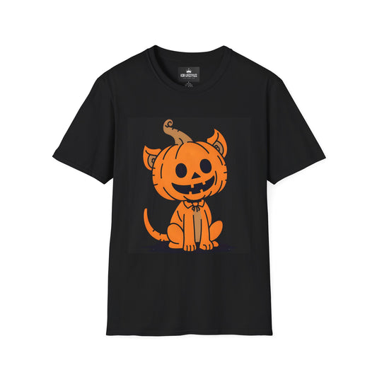 Fun Halloween Cat Unisex Softstyle T-Shirt - Spooky and Playful Design