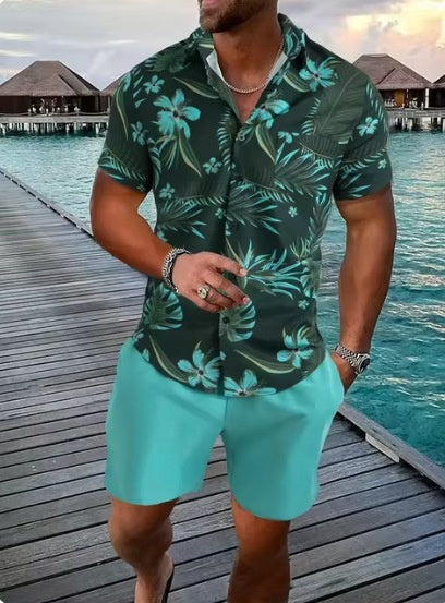 Lapel 3D Printed Casual Slim-fitting Type Short Sleeve Shirt Outfit